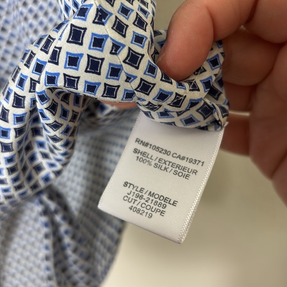 Joie Baxter Blue Black Diamond Print 100% Silk Tie Waist Blouse Size Small - Picture 8 of 11